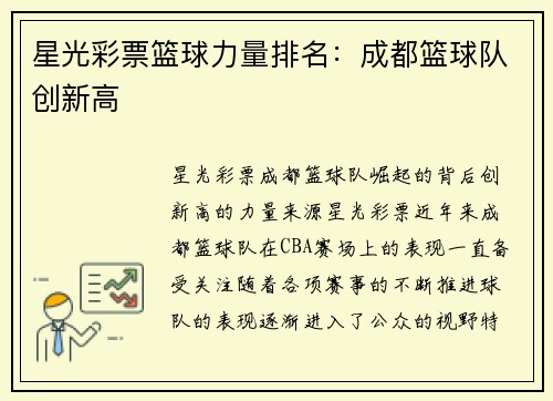 星光彩票篮球力量排名：成都篮球队创新高